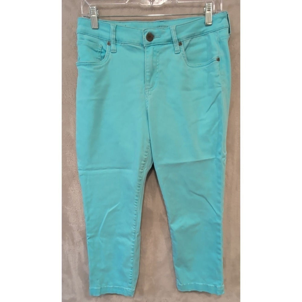 KUT From The Kloth Crop Straight Leg Jeans Womens 8 Turquoise Stretch Denim